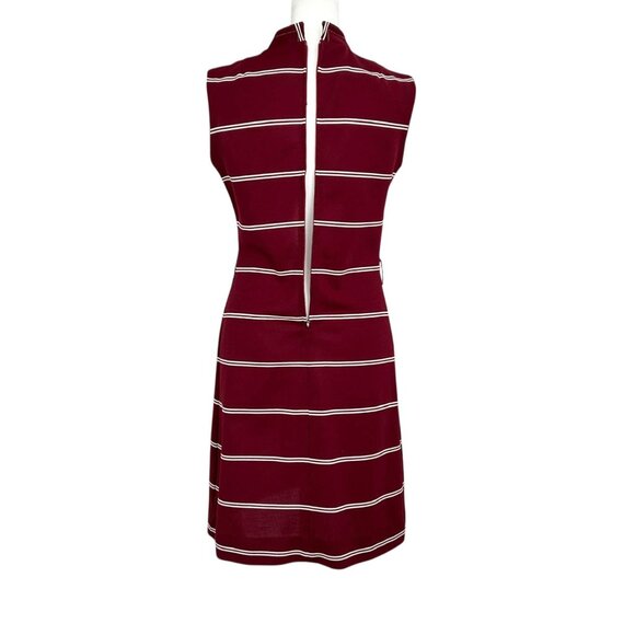 Verona Knits Vintage Sleeveless Burgundy & White Striped Mod Dress (S) - Picture 4 of 16